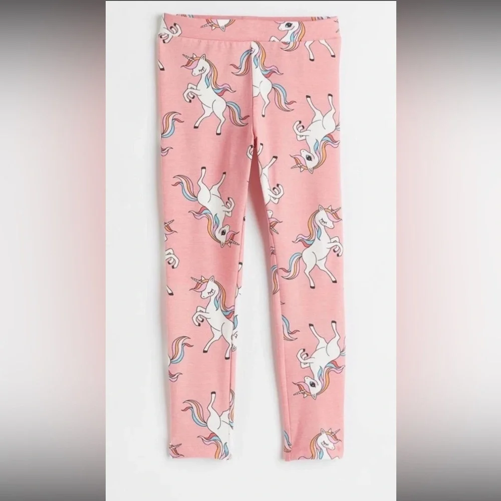 H&M Girls Size 6-7 Unicorn Pink Long Sleeve Shirt & Leggings Set
